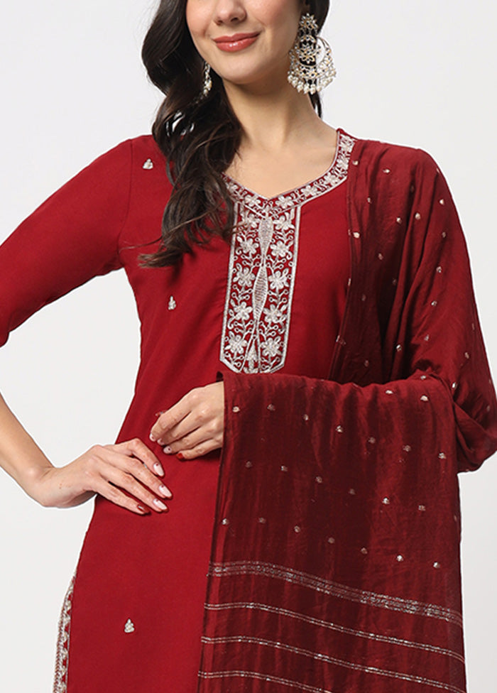 3 Pc Maroon Readymade Cotton Dupatta Suit Set Outlet Locations Cheap Pice