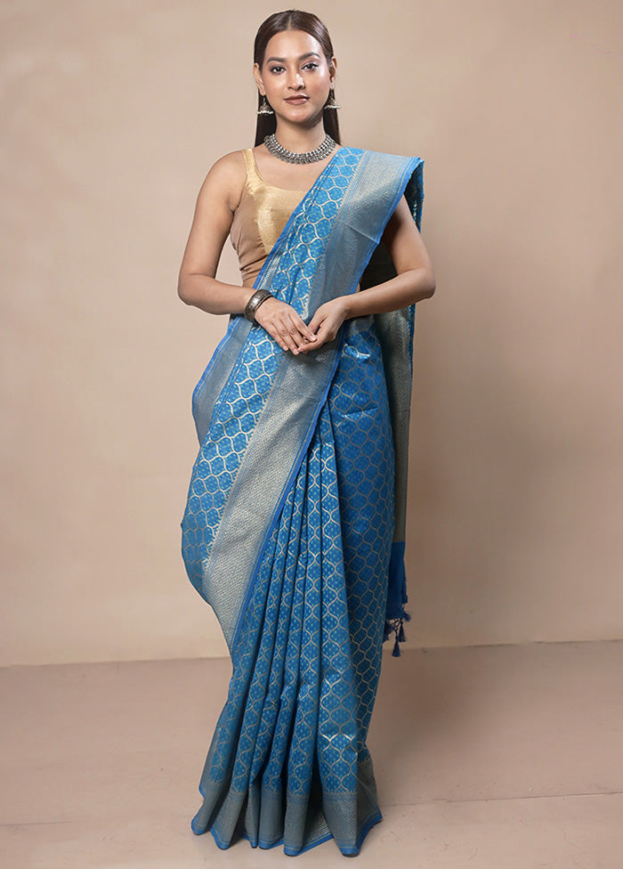 Blue Kora Silk Saree With Blouse Piece Shipping Outlet Store Online