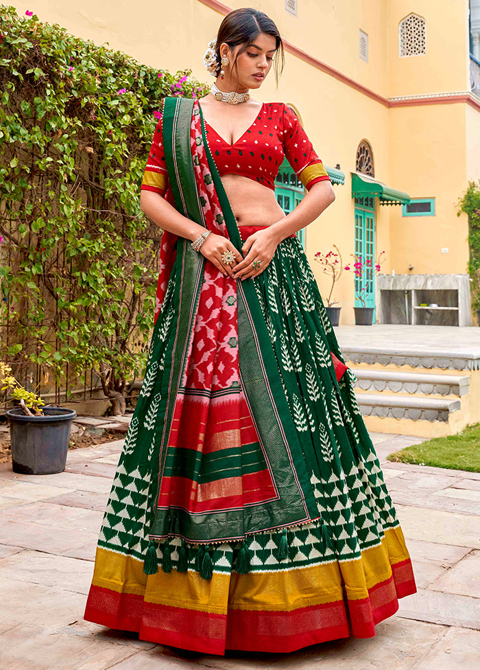 3 Pc Green Silk Semi Stitched Lehenga Set Free Shipping Online