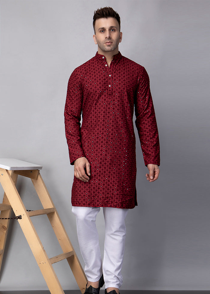 2 Pc Maroon Viscose Kurta Pajama Set Buy Cheap For Nice