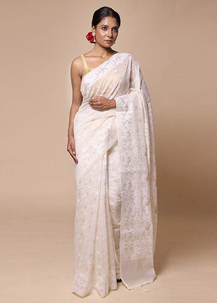 White Kora Silk Saree With Blouse Piece Supply Cheap Pice