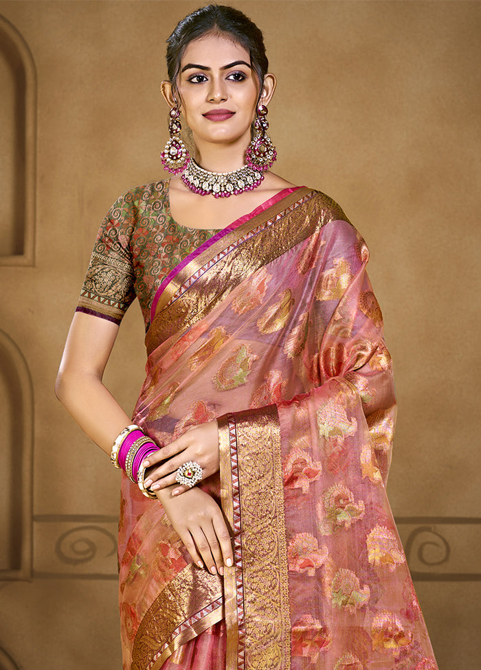 Pink Organza Saree With Blouse Piece Discount Get To Buy