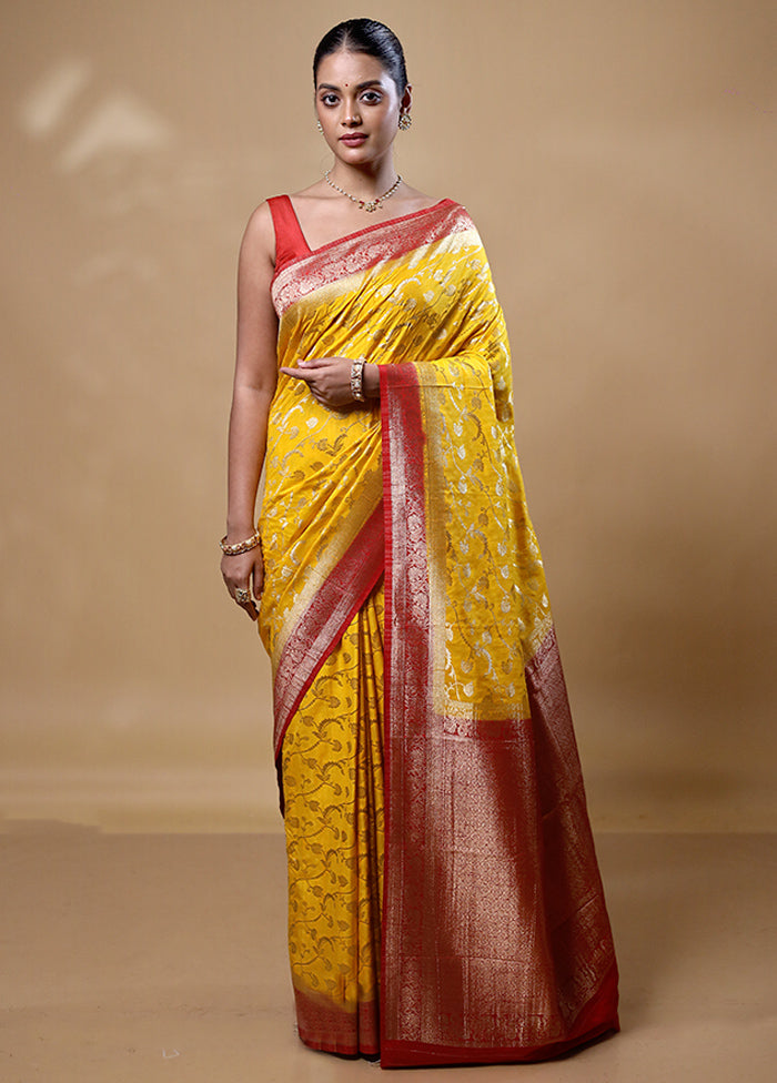 Yellow Georgette Saree With Blouse Piece Geniue Stockist