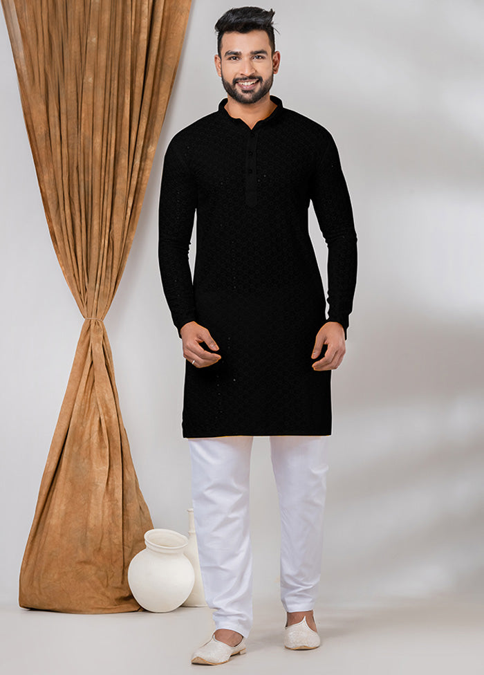 Black Silk Kurta And Pajama Set Outlet Best Sale