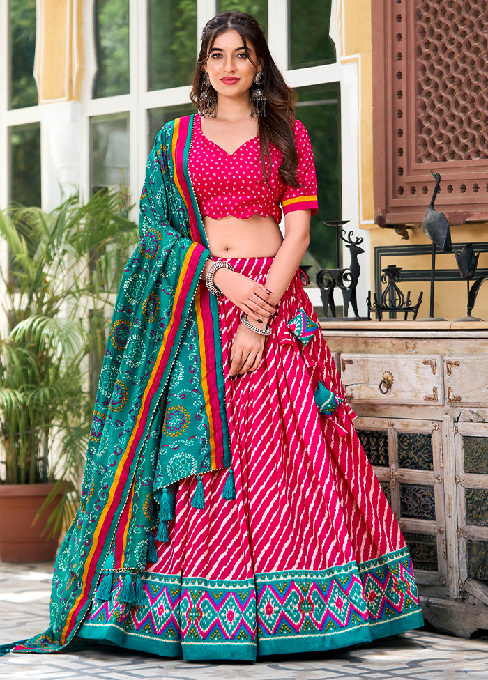 3 Pc Pink Silk Semi Stitched Lehenga Set Hot Sale Online