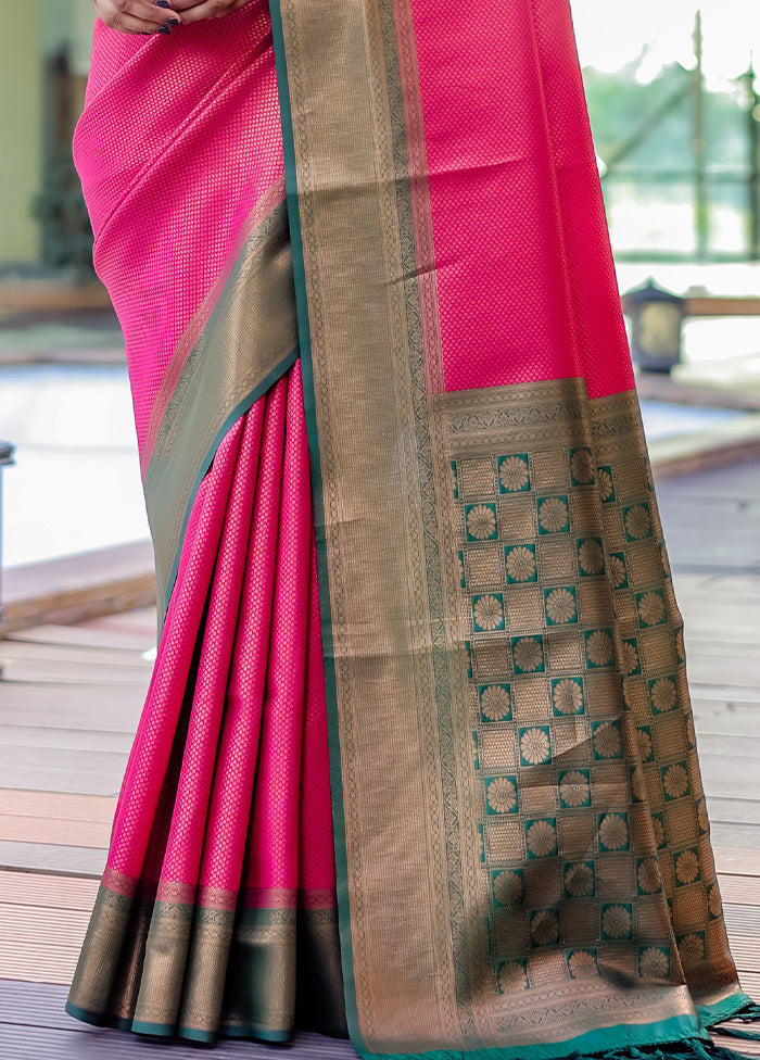 Pink Kanjivaram Silk Saree With Blouse Piece Outlet For You