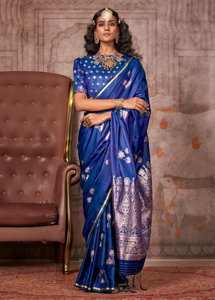 Blue Satin Silk Saree With Blouse Piece Perfect Cheap Online