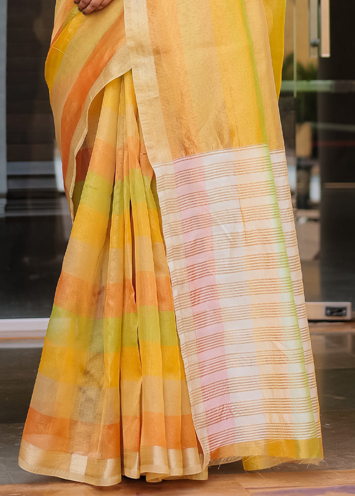 Yellow Banarasi Silk Saree With Blouse Piece Sale Get To Buy