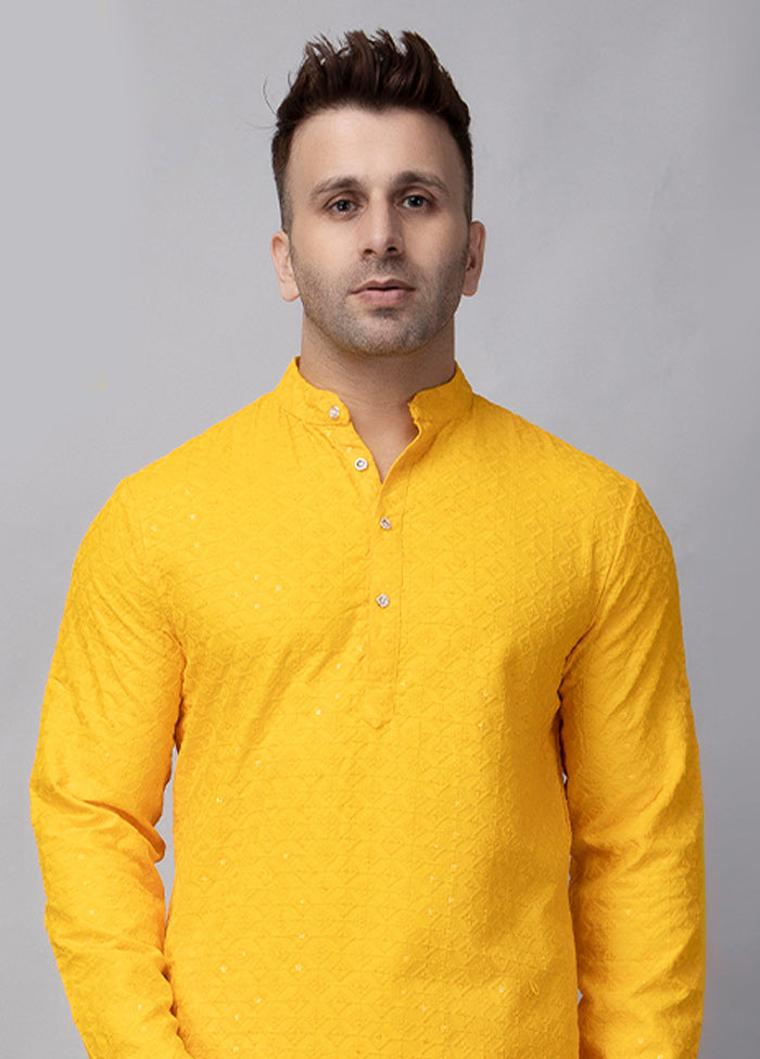 Yellow Viscose Embroidered Knee Length Kurta Discount Authentic