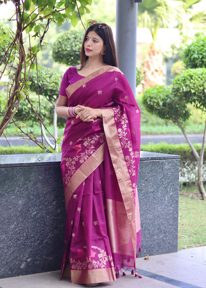 Magenta Linen Silk Saree With Blouse Piece Outlet Online