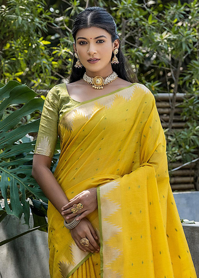 Yellow Tussar Silk Saree With Blouse Piece Cheap Fake