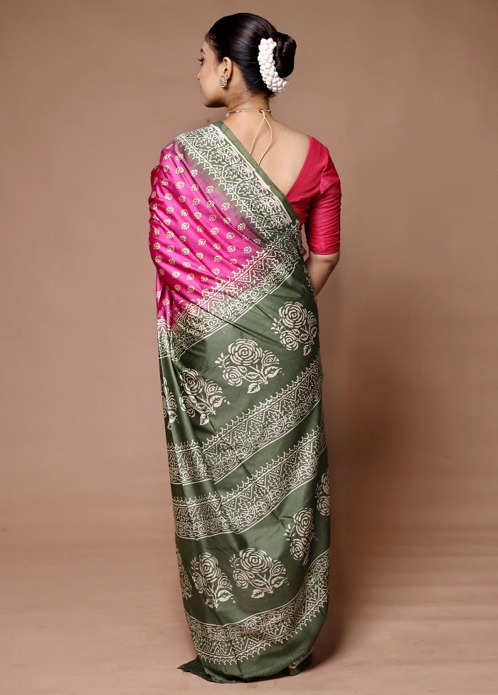 Pink Printed Silk Saree Without Blouse Piece Fashion Style Online