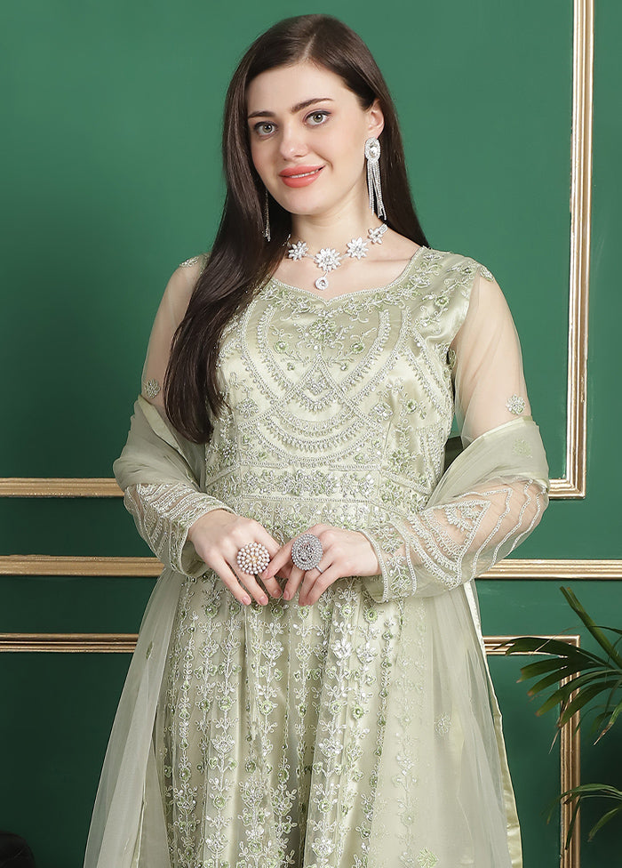 Pista Green Semi Stitched Net Indian Dress Grey Outlet Store Online