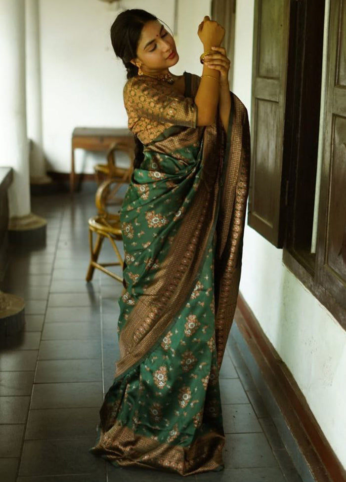 Green Spun Silk Saree With Blouse Piece Discount Countdown Package