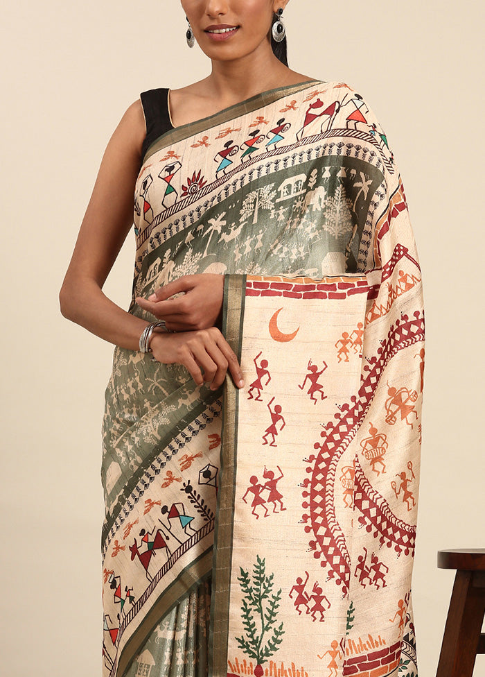 Grey Cotton Saree With Blouse Piece With Credit Card For Sale