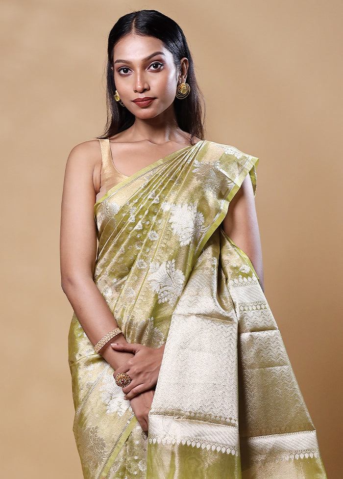 Green Tissue Silk Saree With Blouse Piece With Credit Card Cheap Online