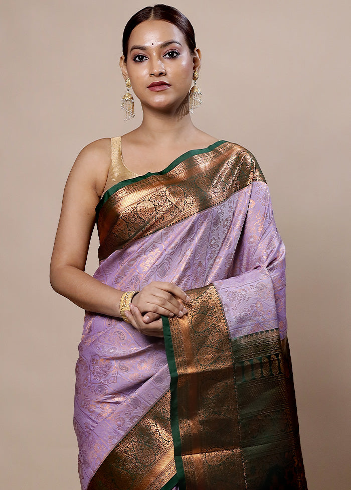 Purple Kanjivaram Silk Saree With Blouse Piece Discount Shop Offer