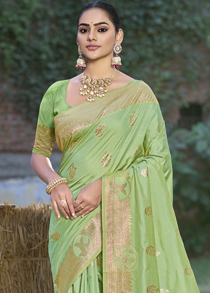 Light Green Spun Silk Saree With Blouse Piece Browse For Sale