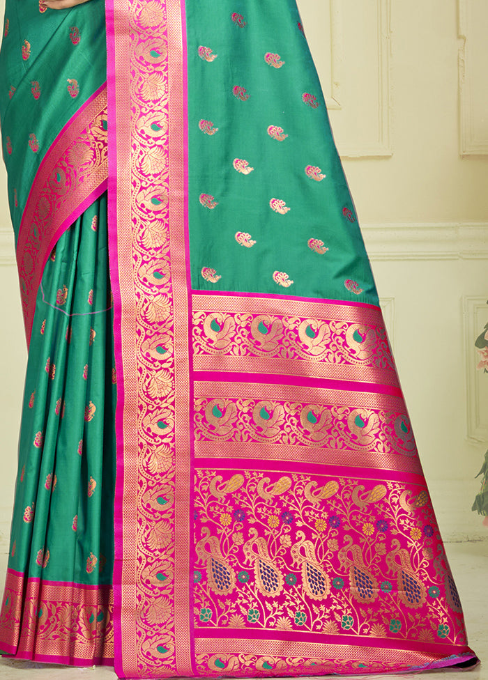 Teal Green Dupion Silk Saree With Blouse Piece Cheap Geniue Stockist