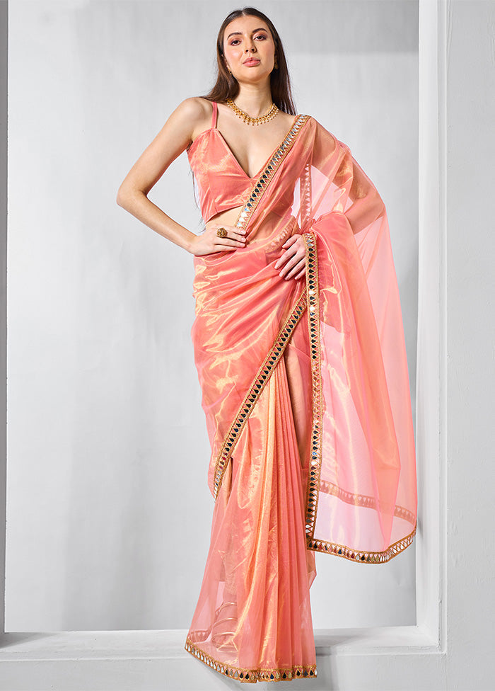 Orange Net Saree With Blouse Piece Best Place Online