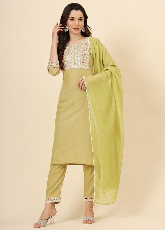 3 Pc Green Readymade Cotton Suit Set Pay With Visa Sale Online