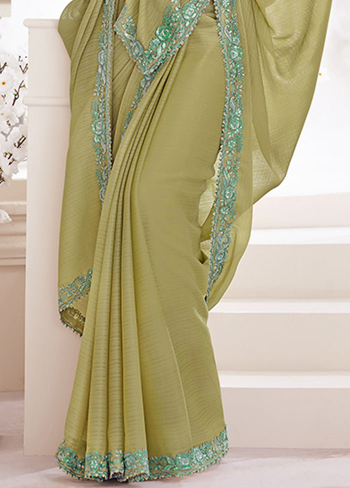 Green Georgette Saree With Blouse Piece Order Cheap Online