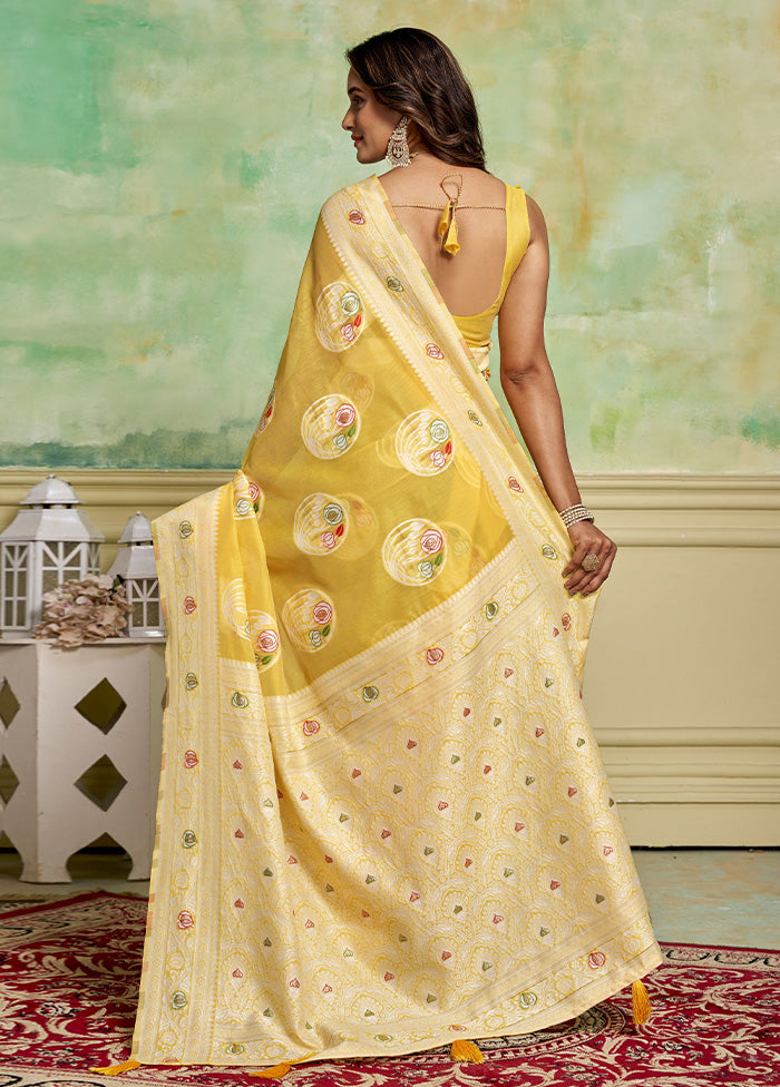 Yellow Cotton Saree With Blouse Piece Deals Online