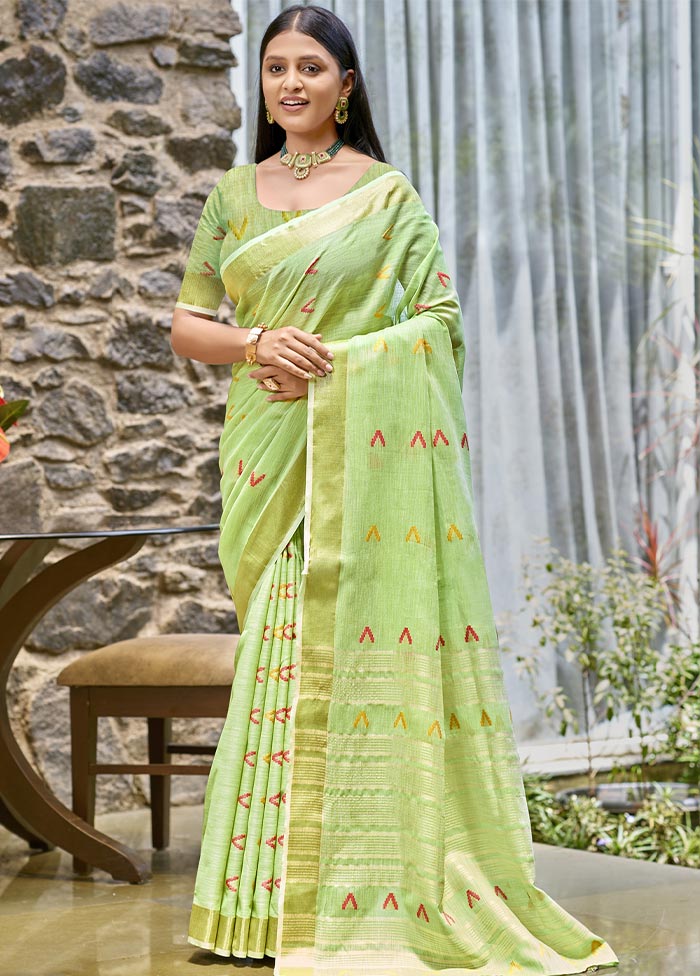 Light Green Cotton Saree With Blouse Piece Discount Inexpensive