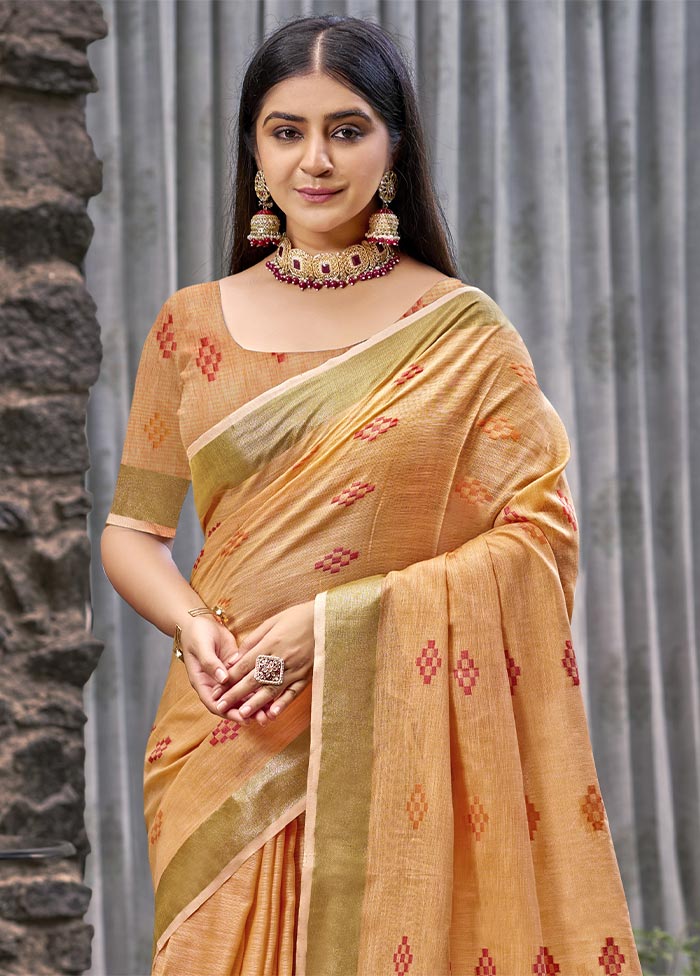 Orange Linen Silk Saree With Blouse Piece Real Cheap Online