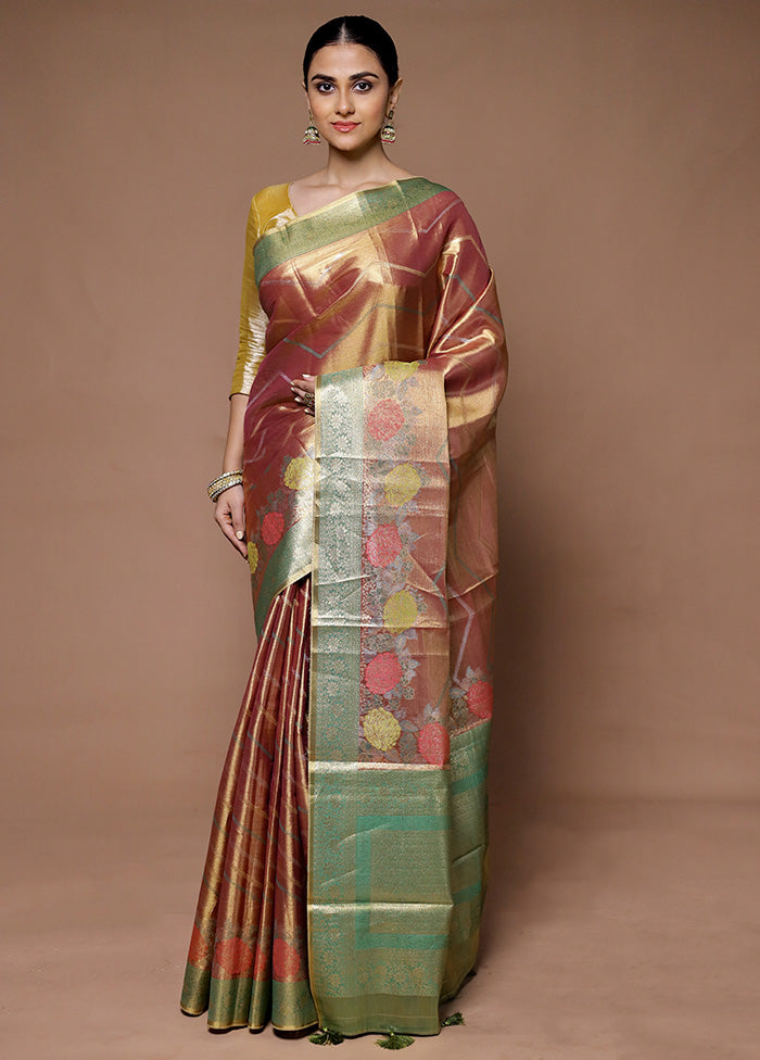 Pink Tissue Silk Saree With Blouse Piece Clearance Geniue Stockist