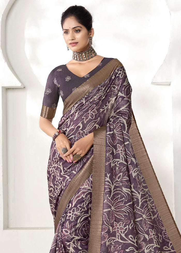 Purple Spun Silk Saree With Blouse Piece Inexpensive Sale Online