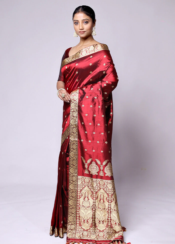 Red Handloom Assam Pure Silk Saree With Blouse Piece Free Shipping Supply