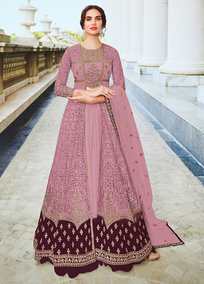 3 Pc Pink Semi Stitched Net Suit Set Cheapest Pice Cheap Pice