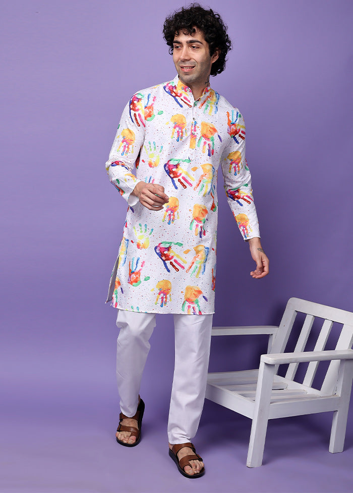 White Viscose Printed Medium Kurta Sale Lowest Pice