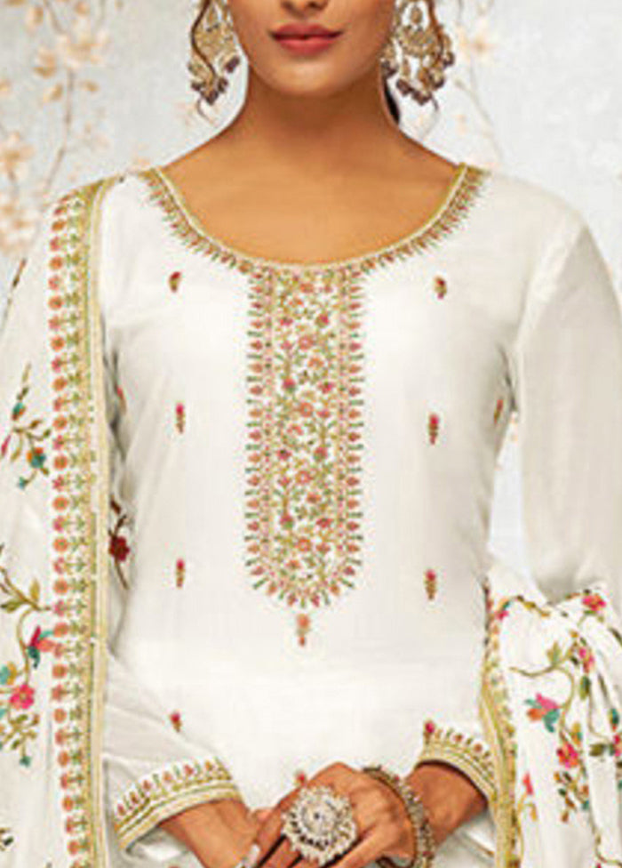 3 Pc White Semi Stitched Georgette Suit Set Buy Cheap Countdown Package