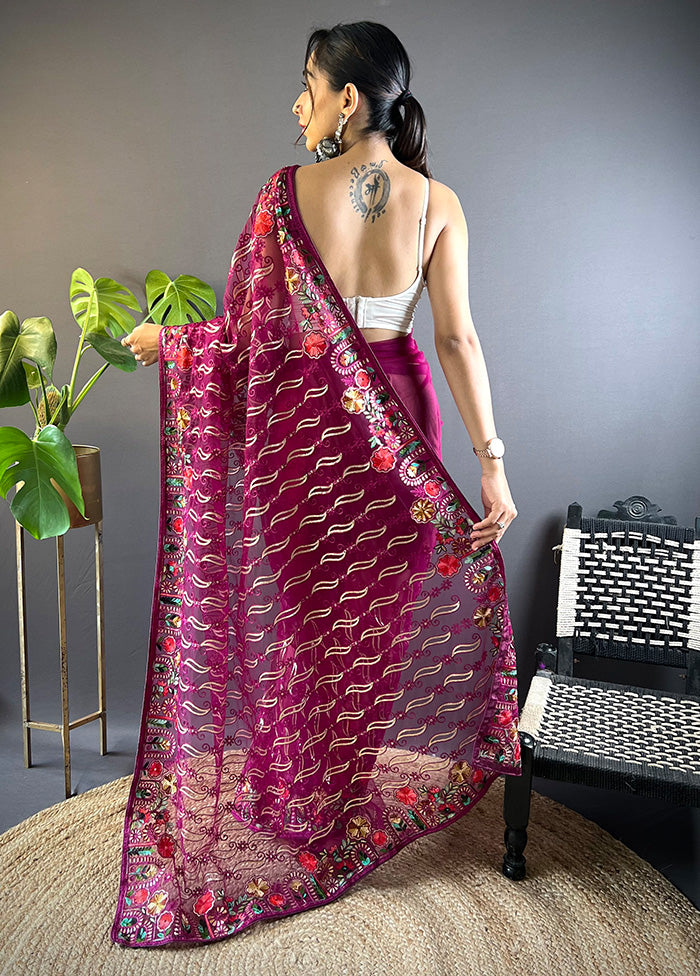 Magenta Net Net Saree With Blouse Piece Discount Classic