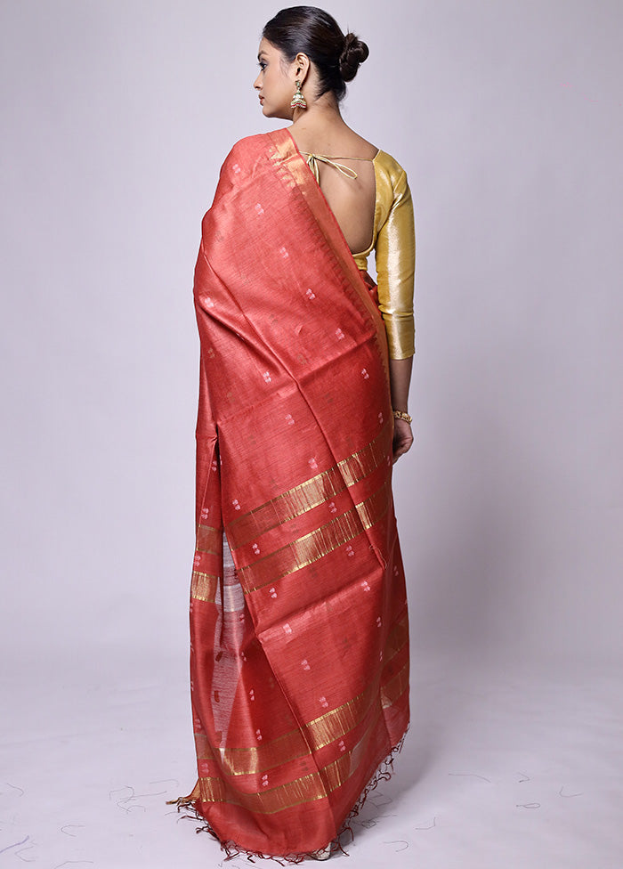 Red Tussar Silk Saree With Blouse Piece Outlet Cheap Quality