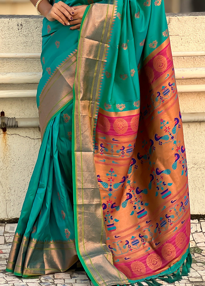 Rama Spun Silk Saree With Blouse Piece Cheap Sale Reliable