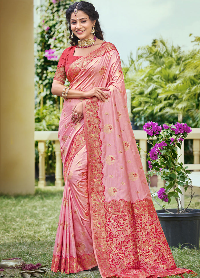 Light Pink Spun Silk Saree With Blouse Piece For Nice Cheap Price