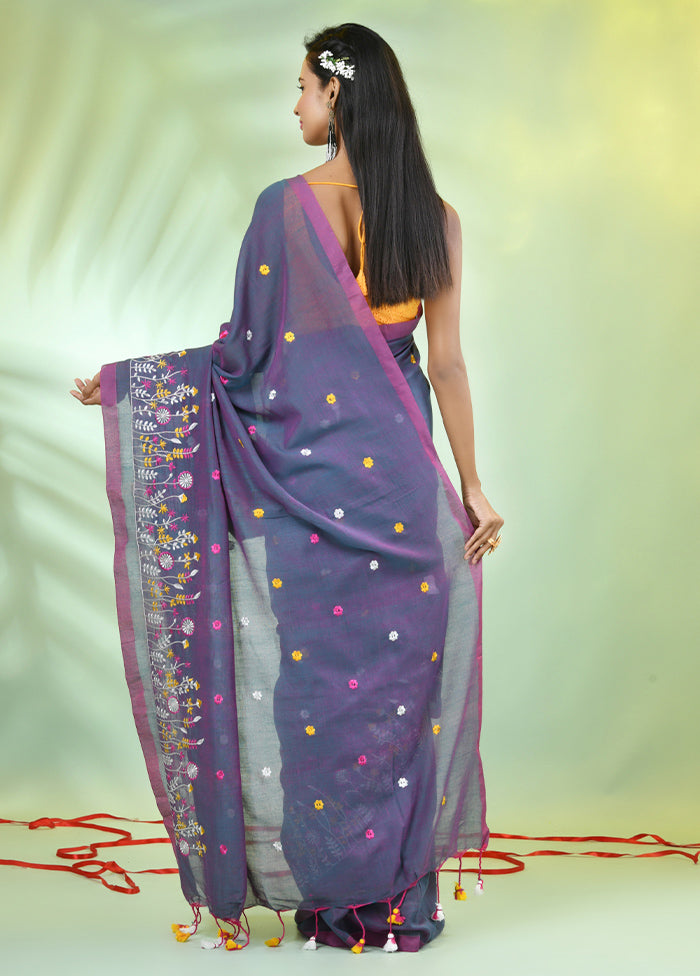 Grey Cotton Saree With Blouse Piece Sale Extremely