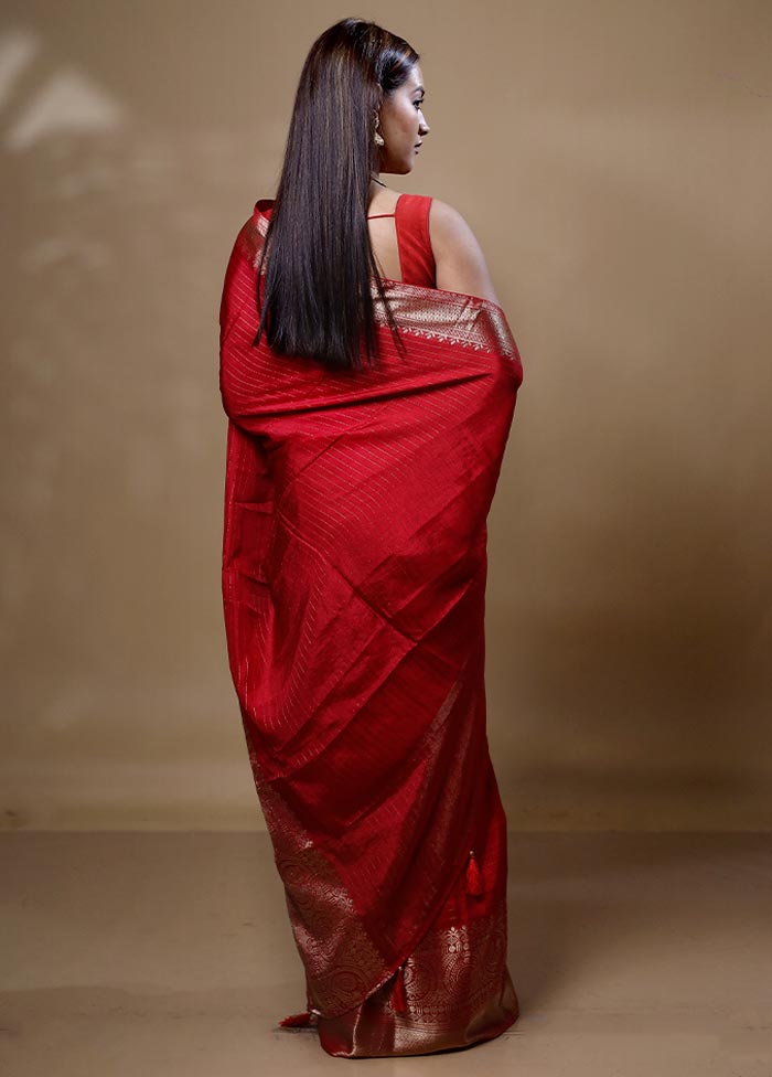 Red Dupion Silk Saree With Blouse Piece Buy Cheap Footlocker