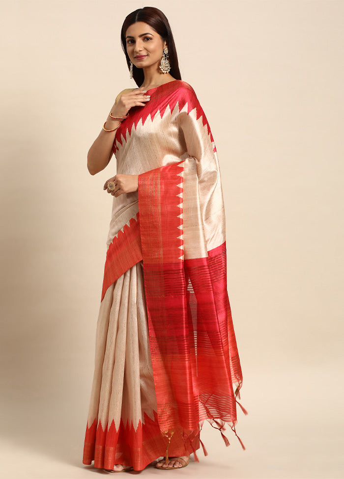 Orange Tussar Silk Saree With Blouse Piece Latest Collections Online