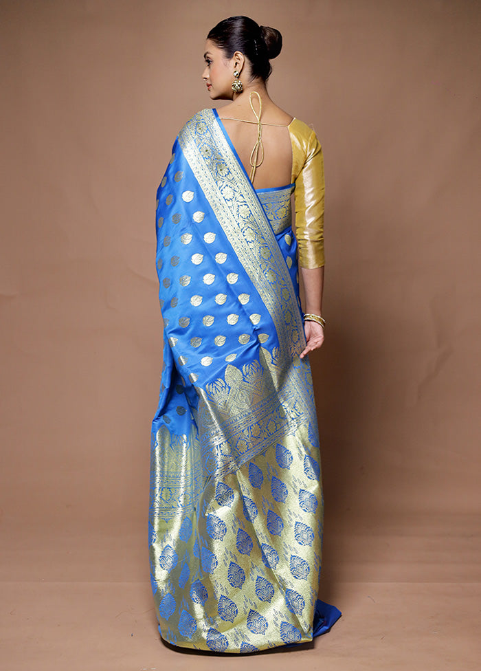 Blue Banarasi Silk Saree With Blouse Piece Largest Supplier For Sale