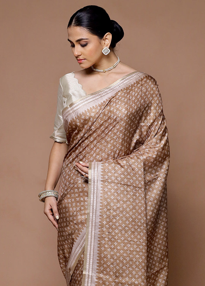 Brown Tussar Silk Saree With Blouse Piece Outlet Release Dates