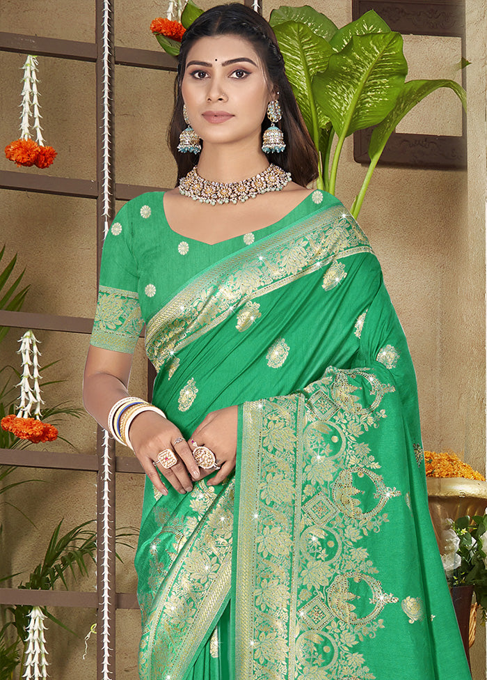 Green Spun Silk Saree With Blouse Piece High Quality For Sale