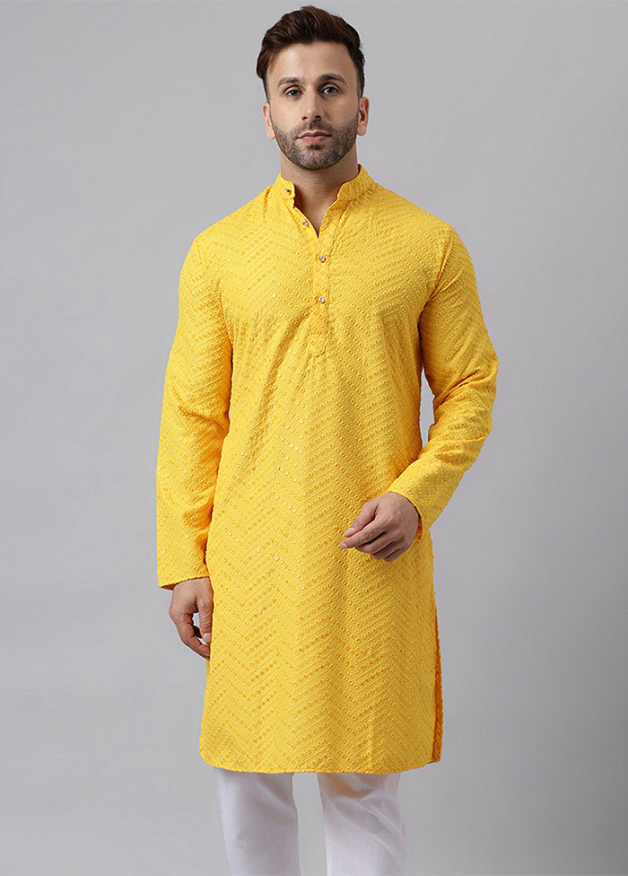 Yellow Viscose Jacquard Long Kurta Fast Delivery Online