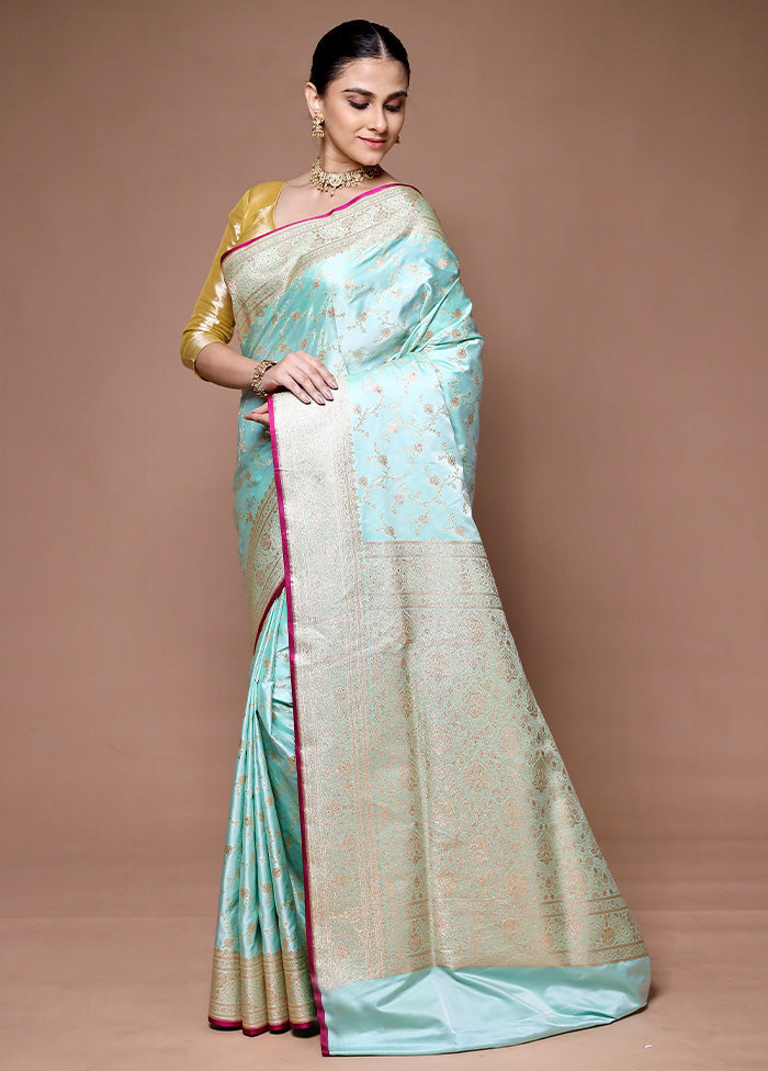 Blue Banarasi Silk Saree With Blouse Piece Visa Payment