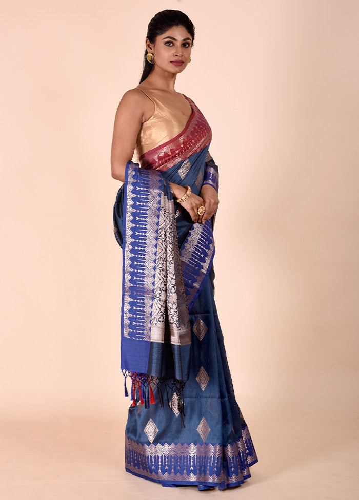 Blue Cotton Saree With Blouse Piece Websites For Sale