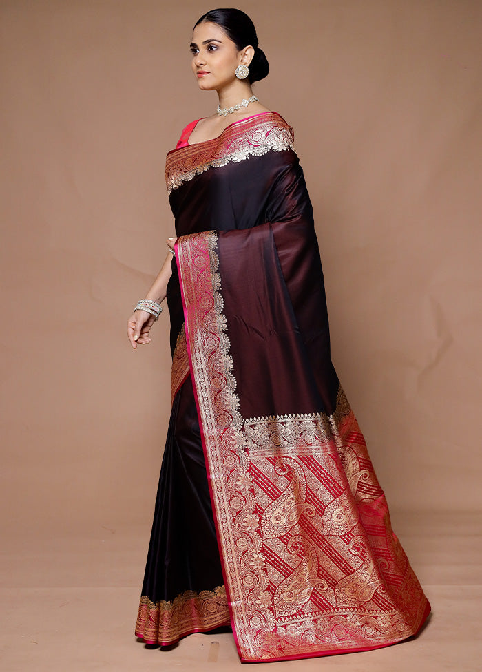 Wine Banarasi Silk Saree With Blouse Piece With Mastercard Cheap Online