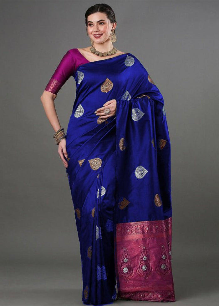 Royal Blue Banarasi Silk Saree With Blouse Piece Sale Manchester